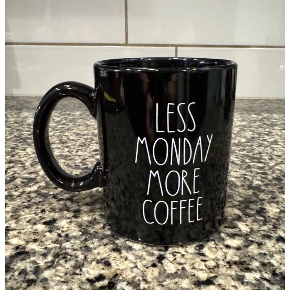 Mainstays "Less Monday More Coffee" Black White Letter Stoneware Novelty Coffee